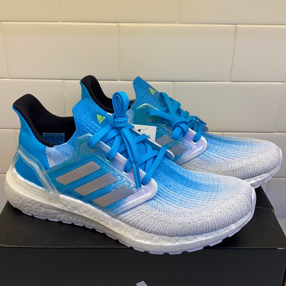 Adidas Ultraboost 20 - Iridescent Boost - Neon Blue & White - Mens Size 7.5